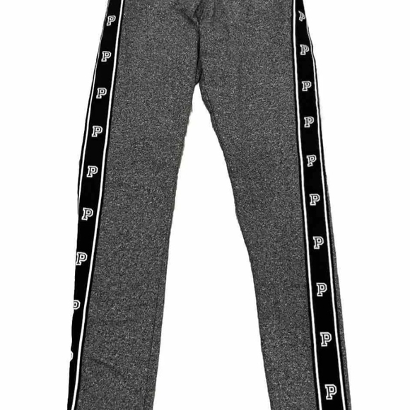 PINK Victoria's Secret Pants - PINK Victoria's Secret Gray Leggings with Black Logo Stripes